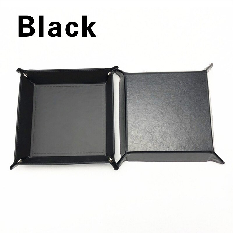 1 Pcs Desktop Dobbelstenen Plaat Opbergdoos Vierkante Lade Pu Leer Opvouwbare Game Board Decoratieve Tafel Games: black