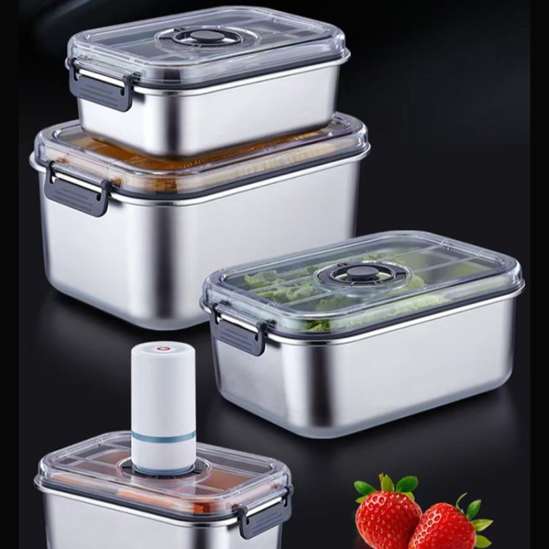 Stainless Steel Vacuum Food Storage Container Airtight Kitchen Refrigerator Safe for Vegetables Fruits Essential