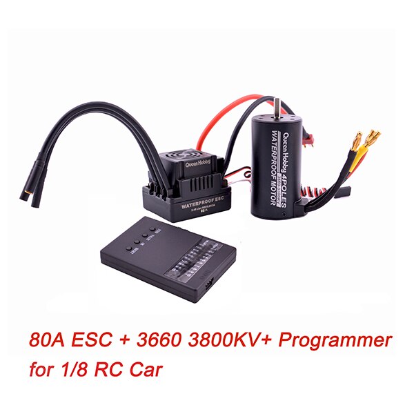 Waterproof 3660 3300KV / 3800KV & 3670 2150KV / 2650KV Brushless Motor 80A / 120A Brushless ESC Combo Set for 1/8 RC Car: 3660 3800KV 80A Prog