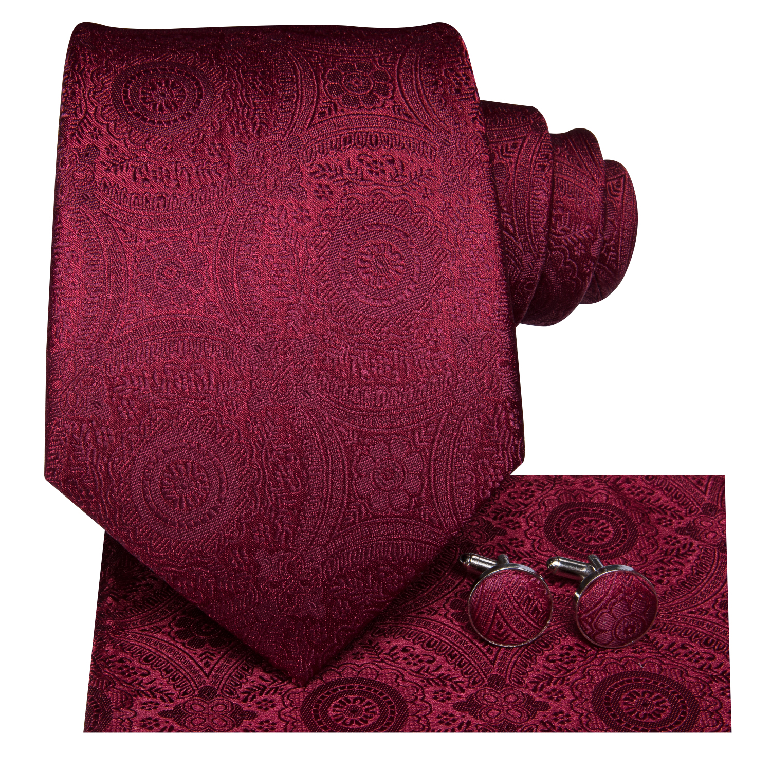 Hi-Tie Heren Cadeau Stropdas Set Rode Wijn Bordeaux Paisley Zijden Bruiloft Stropdas Voor Mannen Hanky manchetknoop