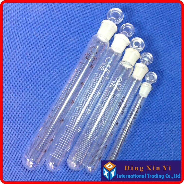 Tube à essai de 25ml, 10 pièces/lot, instruments de laboratoire, avec bouchon de graduation et de masse