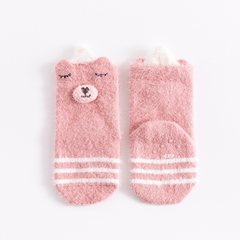 Peuter Sokken Pasgeboren Baby Winter Dikke Nertsen Cashmer Prewalker Herfst Meisje Jongen Baby Skidproof Sole Kids Cartoon Leuke Sok 0-3T: Dark Pink Socks / M(1-3Years old)