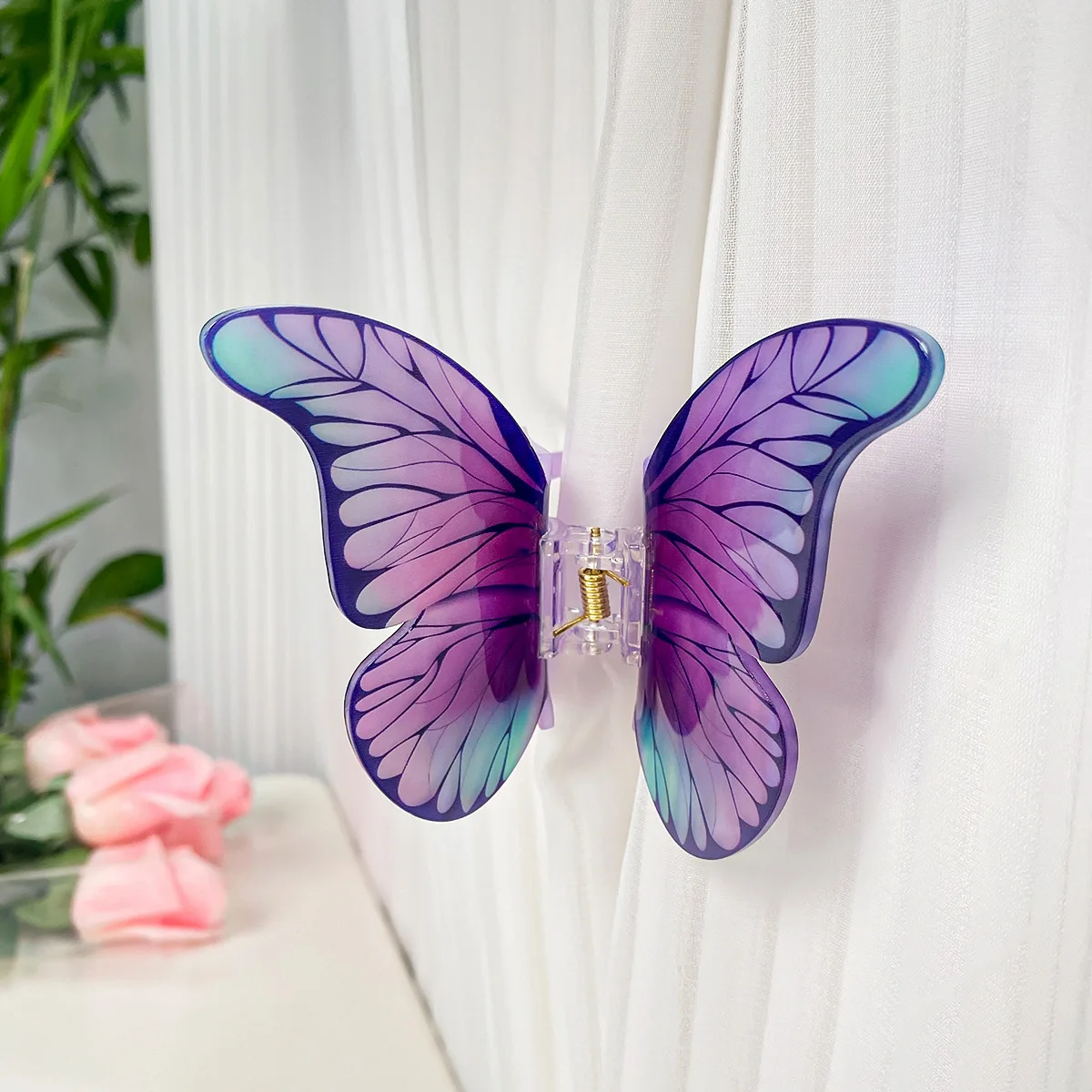 Muweordy Simulation Butterfly Hair Claw Acrylic Claw Clip Temperament Grab Hair Clip for Girls Ins Shark Clip Hair Accessories: GRAY
