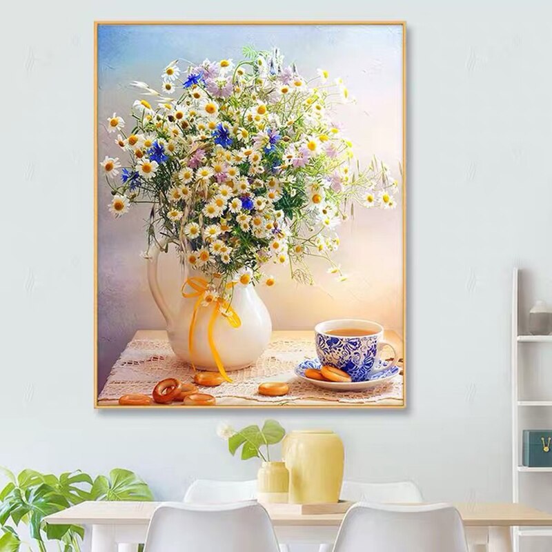 Beautiful Small Daisy Flower Cross stitch kit 11ct Count Vase Print Canvas Cross Stitches Needlework Embroidery DIY Handmade