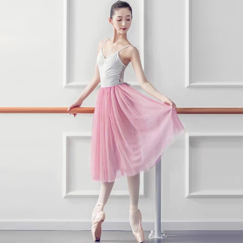 78cm Long Ballet Skirt Pink Red White Black Adult Ballerina Swan Lake Dance Elastic Waist Single Layer See Through Tulle Skirts