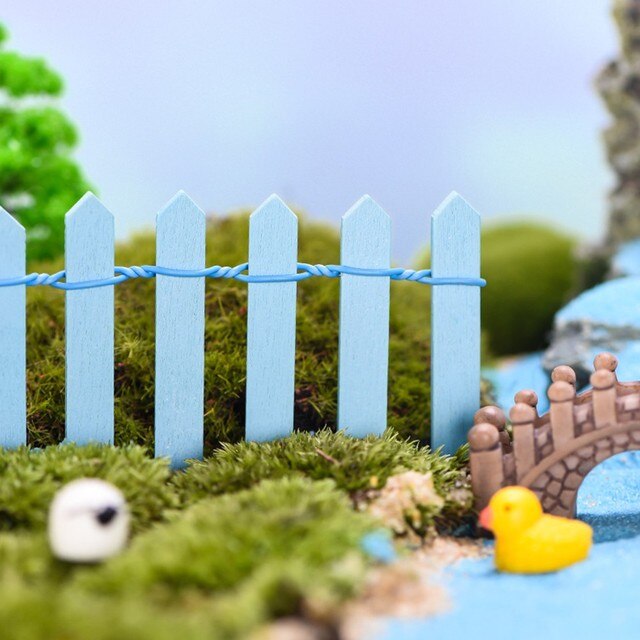 Mini Fence Barrier Fairy Garden Kit DIY Wood Fence Plant Potted Landscape Decor Miniature Terrarium Wooden Craft Fence: Light Blue