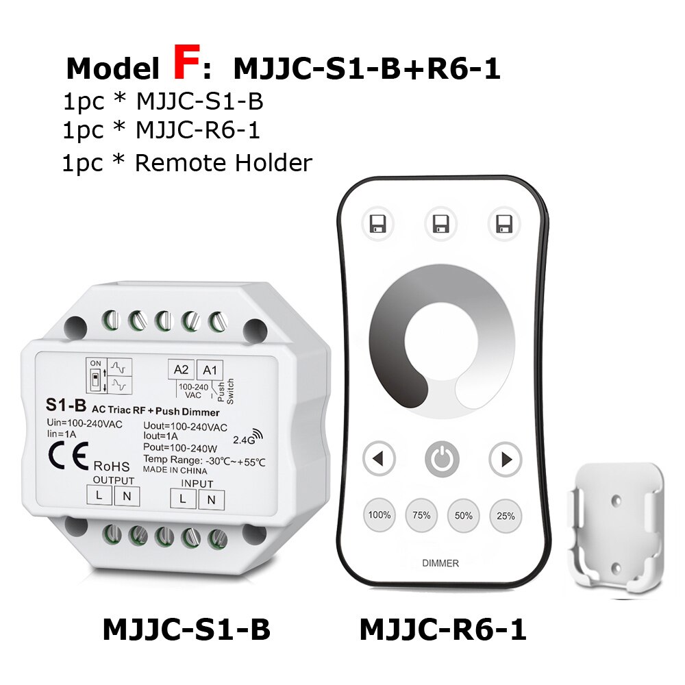 Dimmer led 220v 230v 110v ac triac wireless rf dimbar trykkbryter med 2.4g fjernkontroll 220v dimmer switch for led lampe pære  s1- b: Modell f