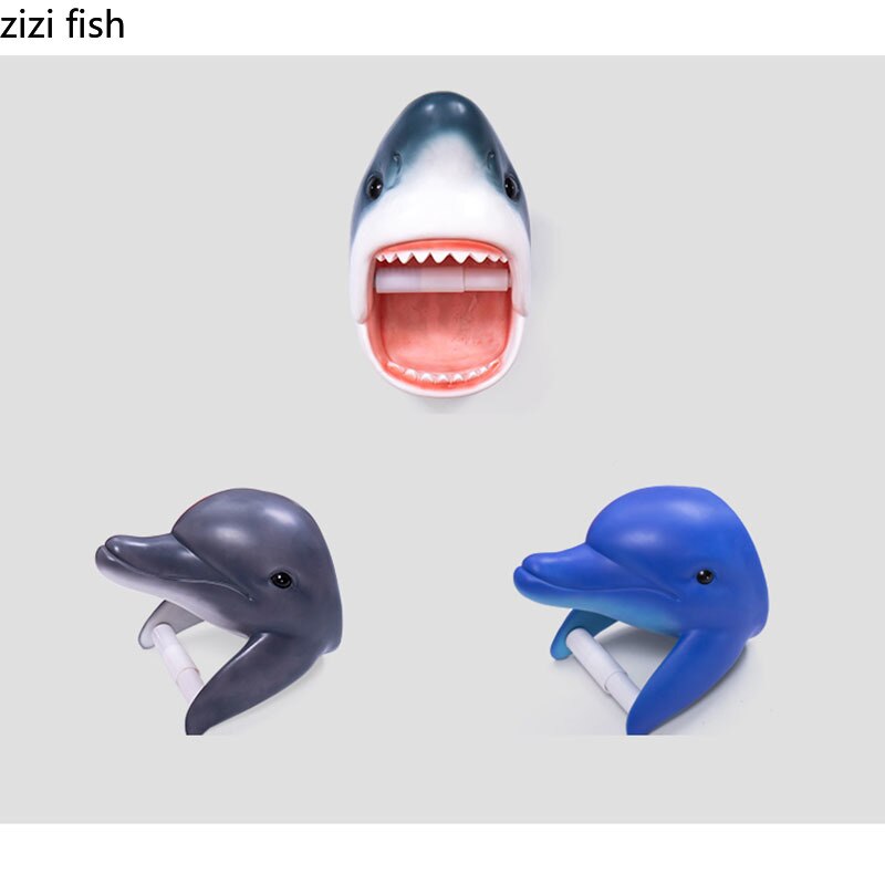 Shark Roll Holders Resin Dolphin Paper Towel Dispenser Toilet Bathroom Shelf Holder Wall-mounted European Style Bath Decoration