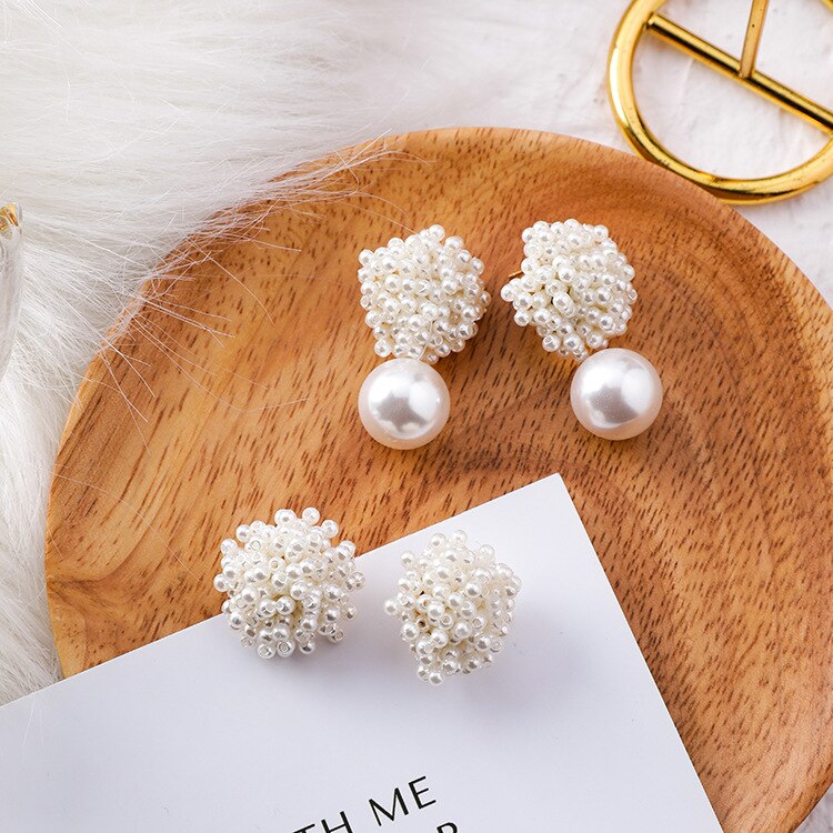 Joyería de de elegantes pendientes de perlas tejidas a mano pendientes de gota de perlas grandes blancas pendientes para y boda para mujer