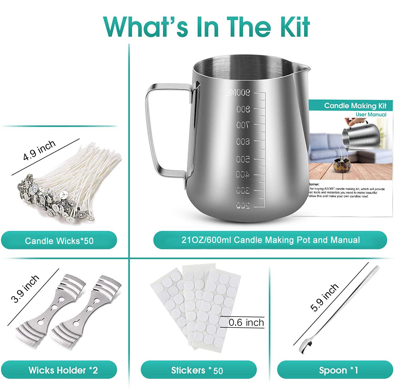 DIY Aromatherapy Candle Making Kit Supplies Handmake Tool Set Stainless Steel Cup Big Capacity 2000ML Inner Scale