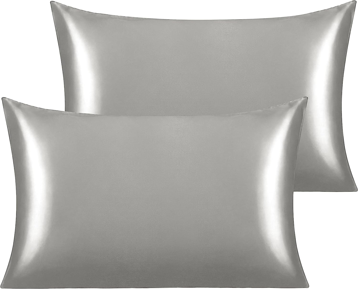 1 Stück Seidensatin-Kissenbezug für Kleinkinder, 35 x 50 cm, superweiche und seidige, kühlende Reise-Kissenbezüge für Kinderzimmer, freundlicher, Jungen und Mädchen: Grau