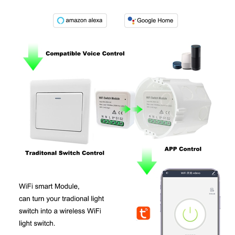1/5 Pcs Smart Home Wifi Switch Relay Breaker Module Automation Smart Lighting Work With Tuya/Smart Life Google Home Alexa App