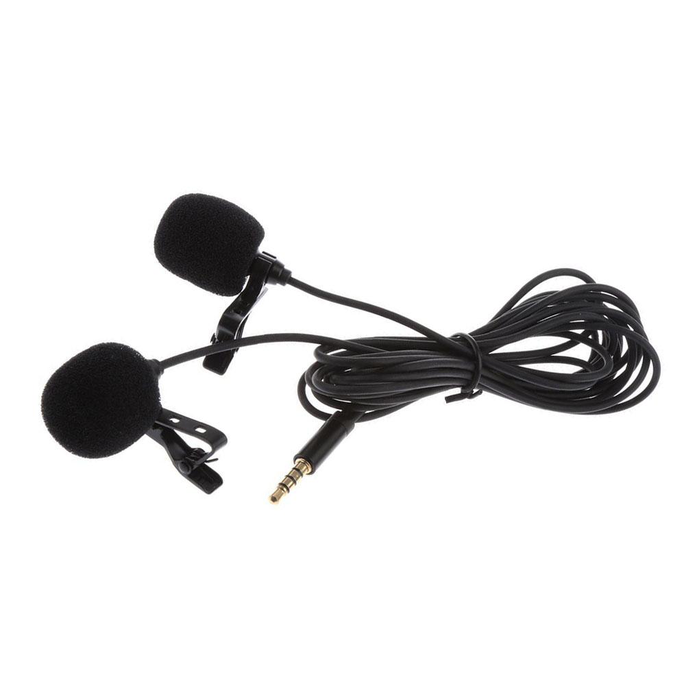 Mini Lavalier Lapel Microphone Dual Headed Recording Clip On Mic for iPhone iPad Samsung Tablet