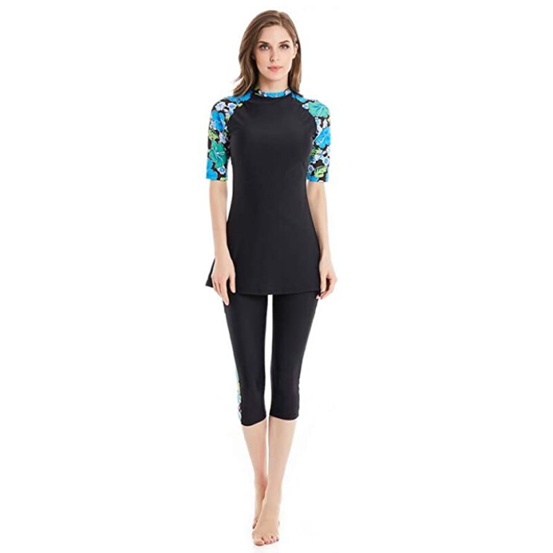 Peifu floral plus size kvinders beskedne badedragt muslimsk badetøj rash guard surfedragt kortærmet badedragt burkini s -4xl
