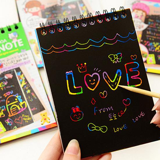 Kids Rainbow Colorful Scratch Art Kit Magic Drawing Painting Paper Notebook Color Handwriting Board Doodle Painting