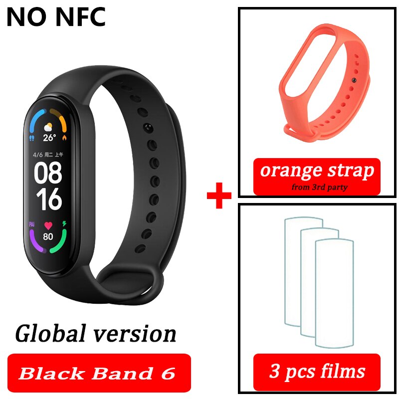 Xiaomi Mi Band 6 wersja globalna kolor AMOLED tlen krwi inteligentny zespół Fitness Traker tętno Bluetooth: black global orange