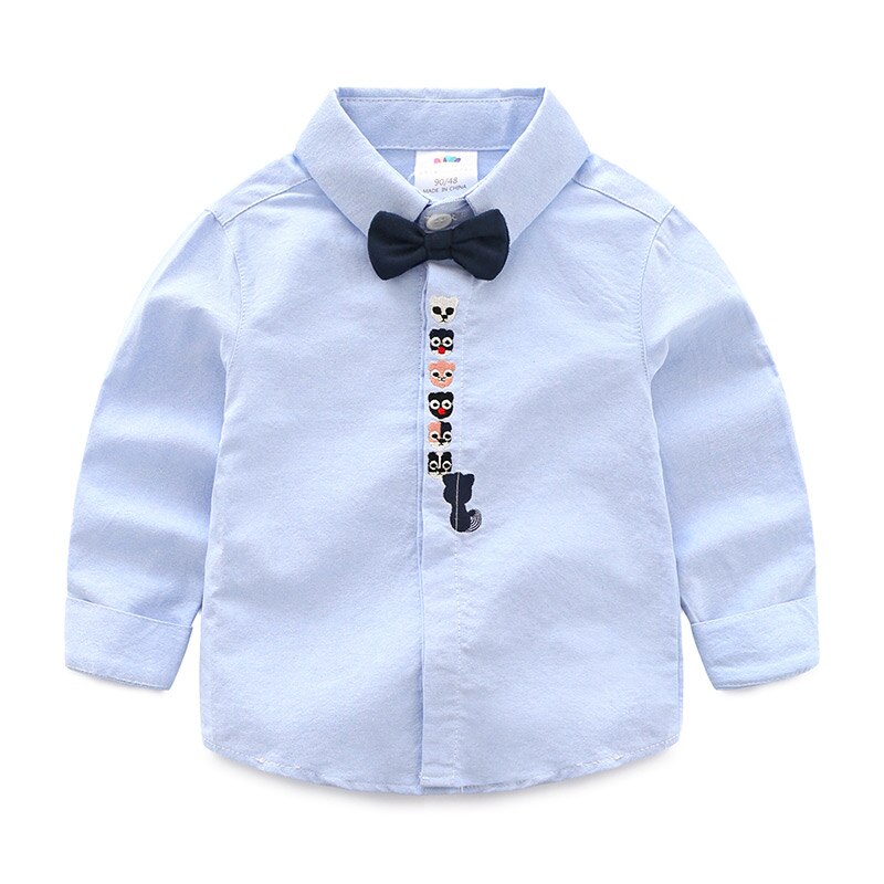 Spring Autumn 2 3 4 5 6 8 10 Years Children White Cotton Long Sleeve Turn-Down Collar Bow Handsome Shirt For Kids Baby Boys: Blue / 2T