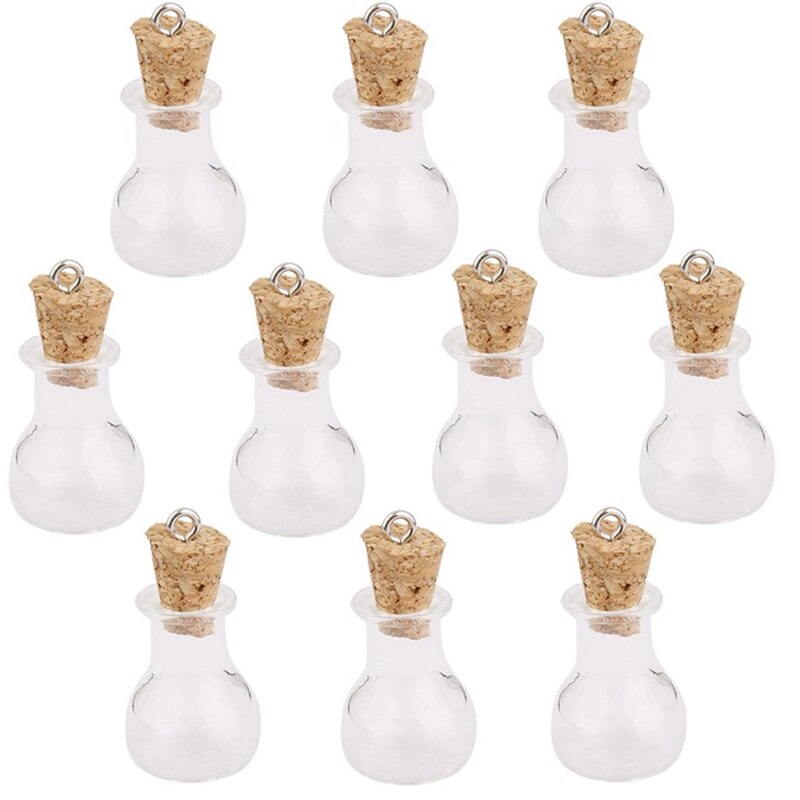 10 Pcs Glass Bottle Cork Glass Bottle Pendant &amp; 10 Pcs 20Ml Mini Clear Wishing Bottle Message Glass Vial