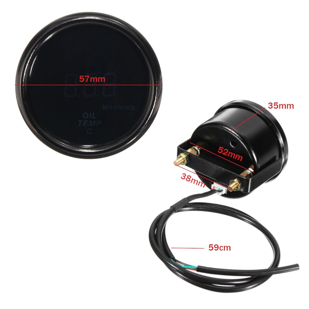 12v 2 tommer 52mm 20-140 oljetemperaturmåler digitalt led-display svart front bilmåler med sensor