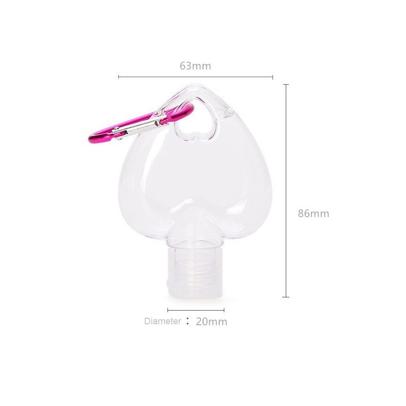 5 stuks reis plastic doorzichtige sleutelhanger hartvormige flessen reis buiten vloeistofcontainers zeep handwasvloeistof opslagflessen