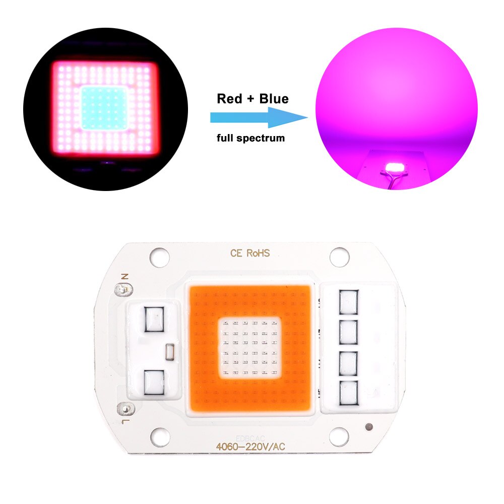 Luz LED COB de espectro completo para cultivo de plantas, 110V, 220V, 20W, 30W, 50W, DOB