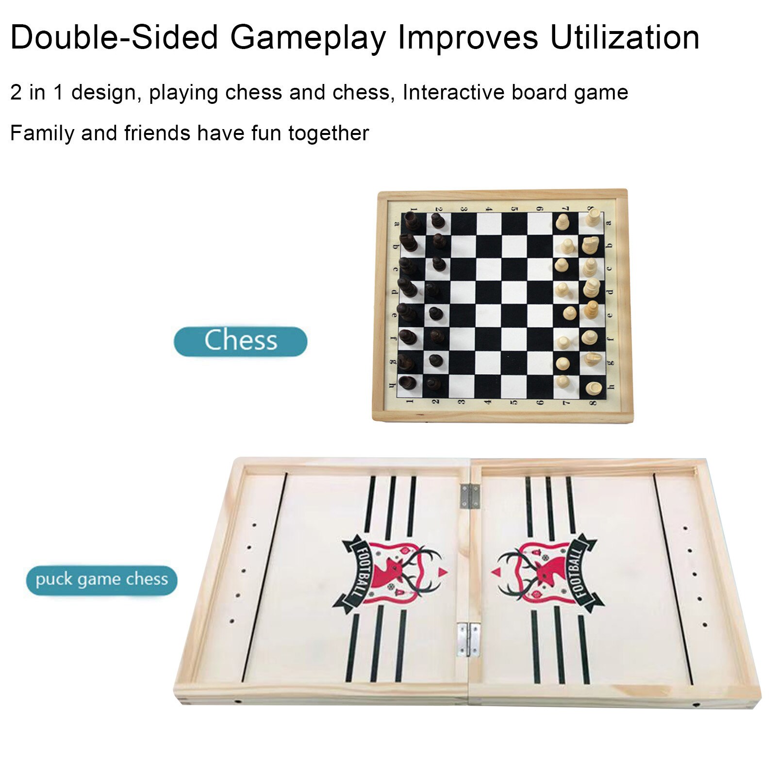 2 in 1 Wooden Chess Backgammon Checkers Travel Games Chess Set Fast Sling Puck Board Game Entertainment