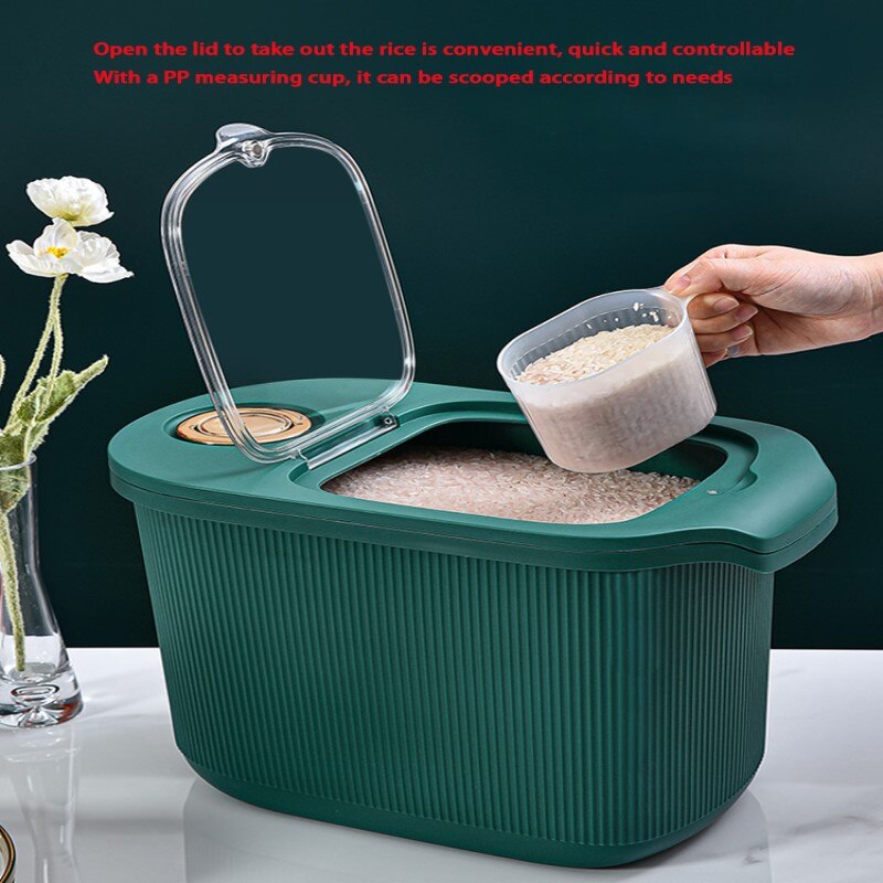 rice dispenser dispenser de cereais organizador de cozinha Cozinha grande capacidade de armazenamento de arroz balde casa à prova de insetos e umidade-prova selado arroz caixa de medição visual barril de grãos