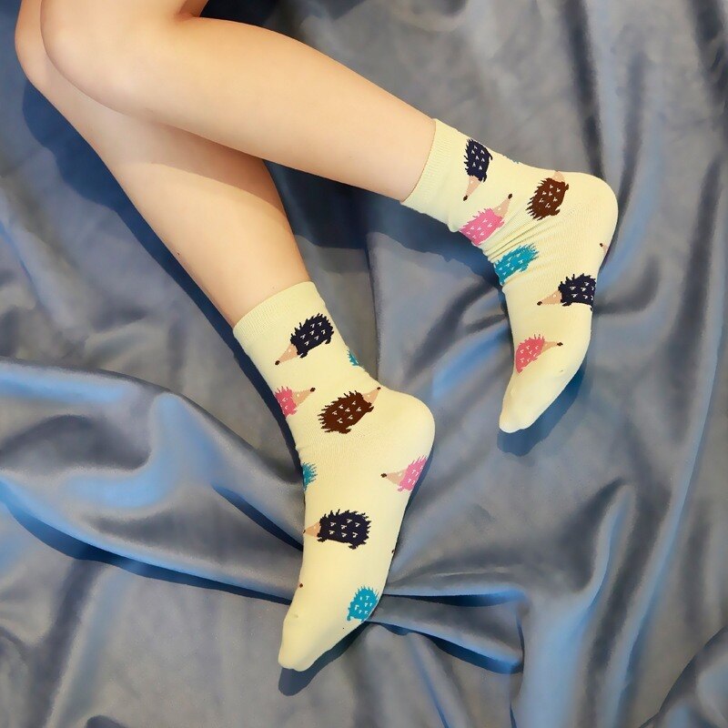Cartoon Hedgehog Pattern Woman Socks Cotton for Spring Summer Harajuku Style Funny Socks Women 41102