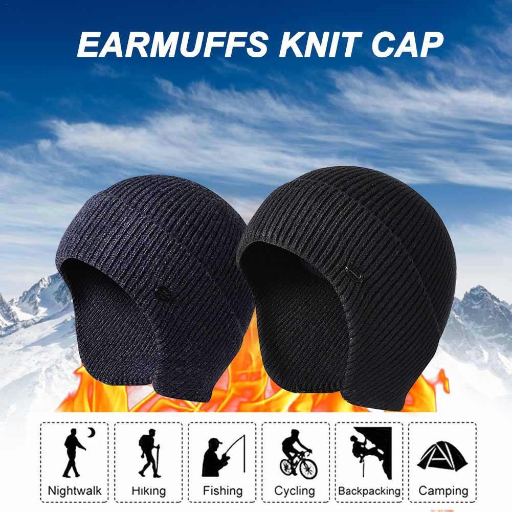 Mænd kvinder beanie hatte strikket hat ski cap med øre ørebeskyttere vinter udendørs sport strikket hat til camping vandring skiløb