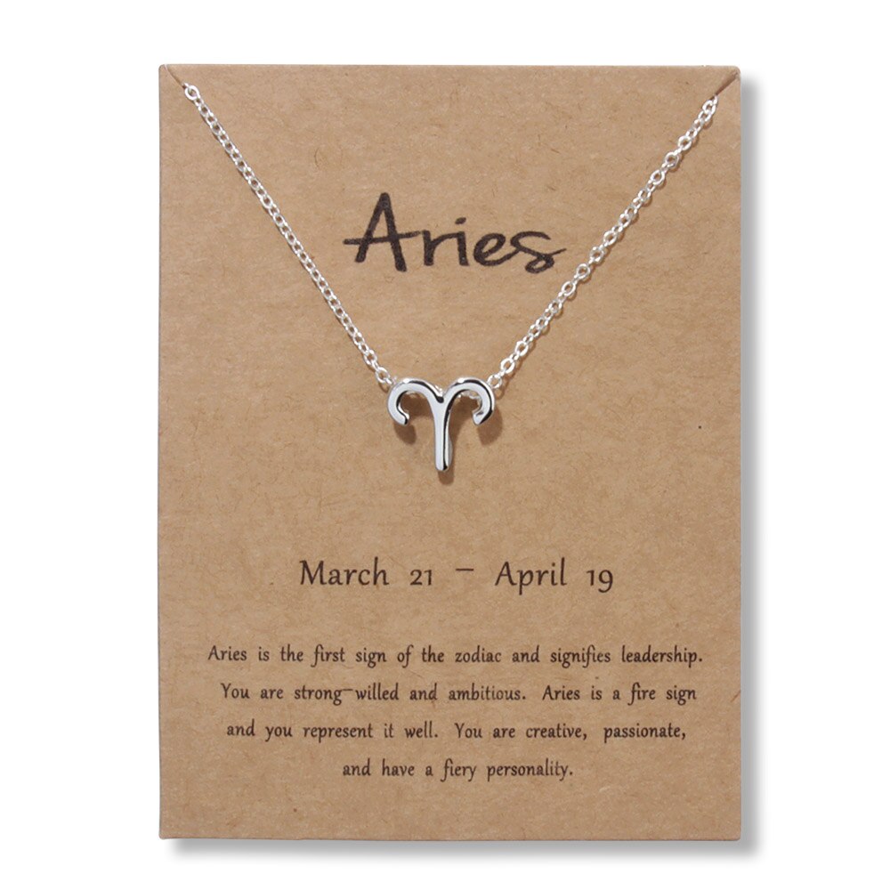 12signos do zodíaco joias de ouro, 12 constelações pingente colar para mulheres presentes de aniversário: Silver Aries