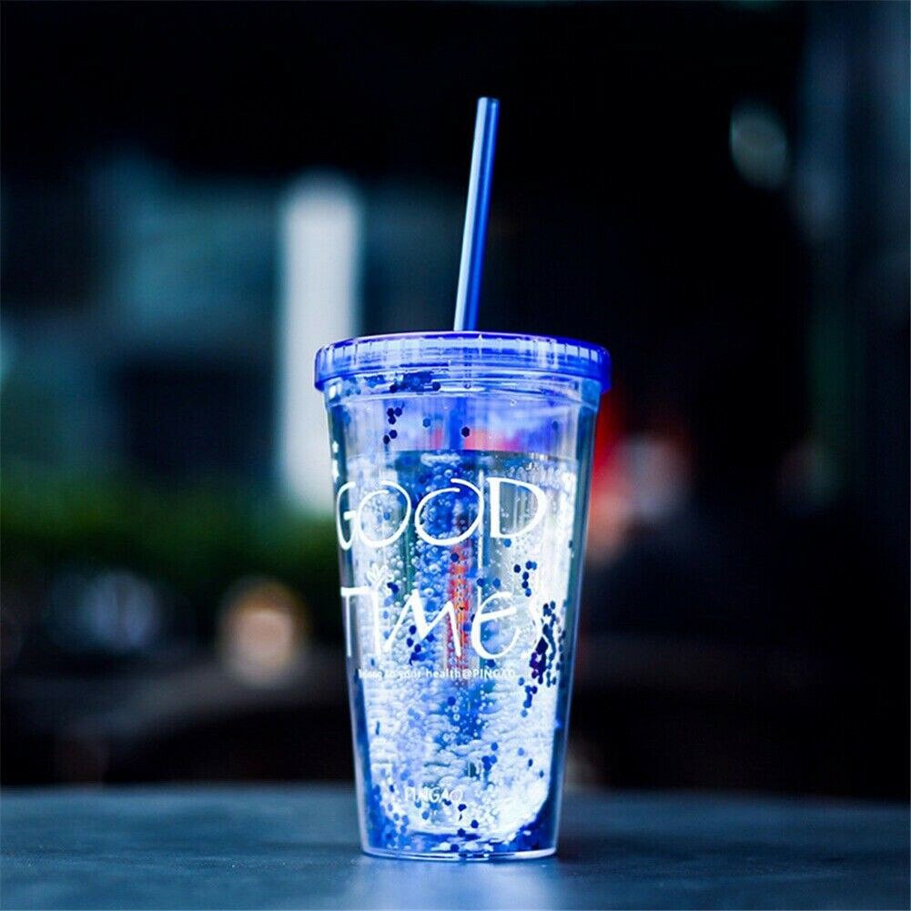 Uk 450ml plastik tumbles & sugerør til smoothie juice iskaffe gratis rejse kop sommer bærbar udendørs sports kop: Blå