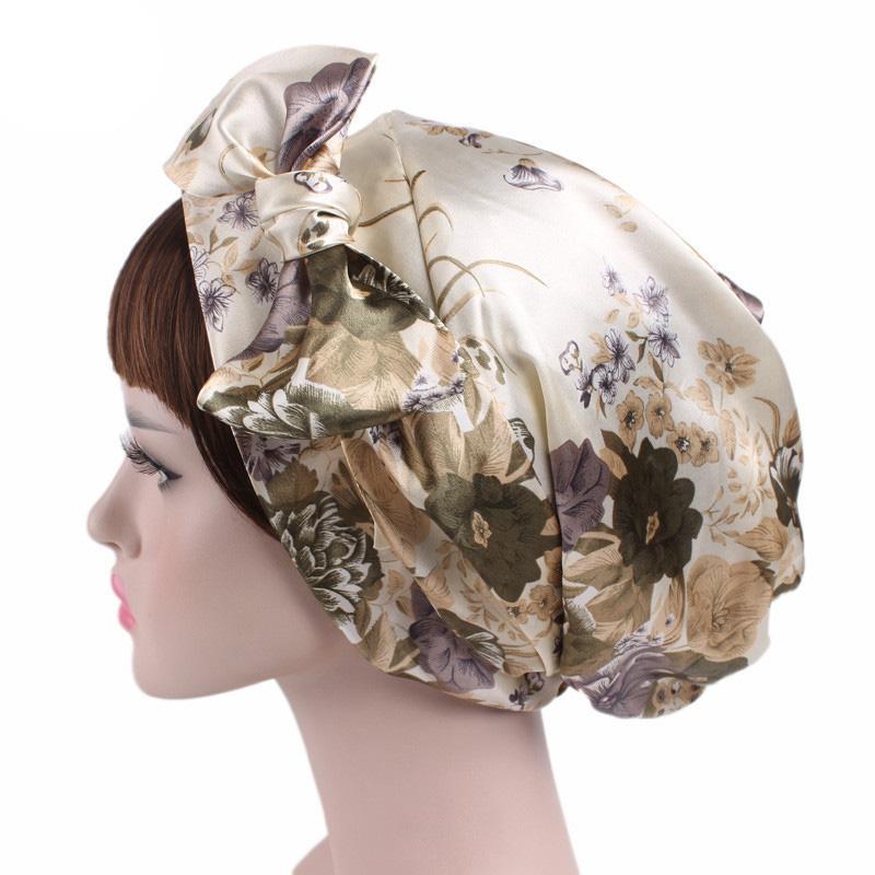 Satin dame hijab kemo hat turban hoved tørklæder hårtab hovedbeklædning bandana bånd sløjfe tørklæde cancer kasketter beanie cover: Beige
