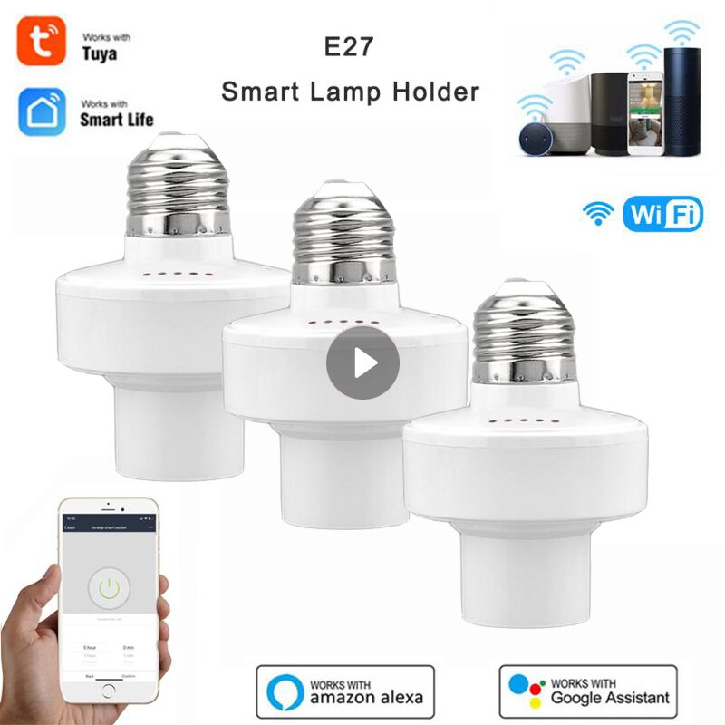 E27 WiFi Smart Lamp Holders Base Tuya/Smart Life Control Wireless Light Bulbs Adapter Works With Alexa Google Home Smart Home