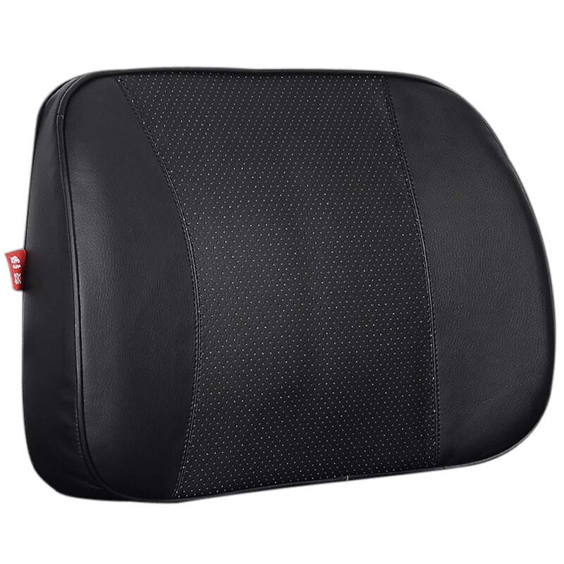 Bil taljepude lændestøttepude til bil rygstøtte memory skum fiber læder biltilbehør interiør sort: Sort