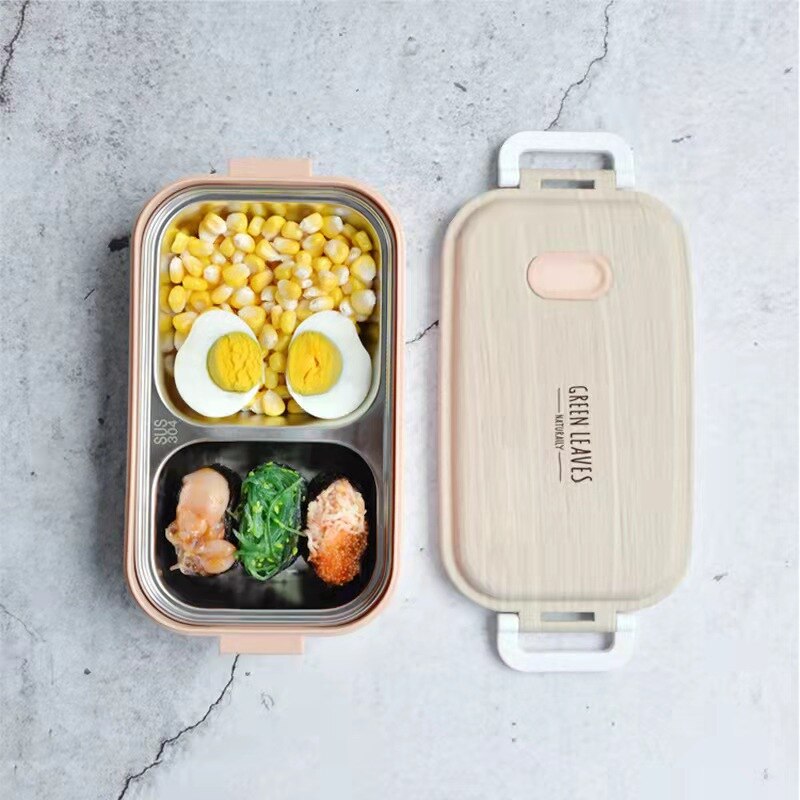 Wood Grain Lunch Box, Multi-layer Bento Box, Anti-scalding Student Heat Preservation Stainless Steel Office Worker Lunch Box