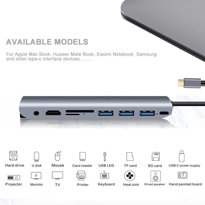 Goojodoq 9 porte usb c hub til hdmi vga rj45 gigabit ethernet strømadapter dock pd oplader til macbook pro air multi type c hub