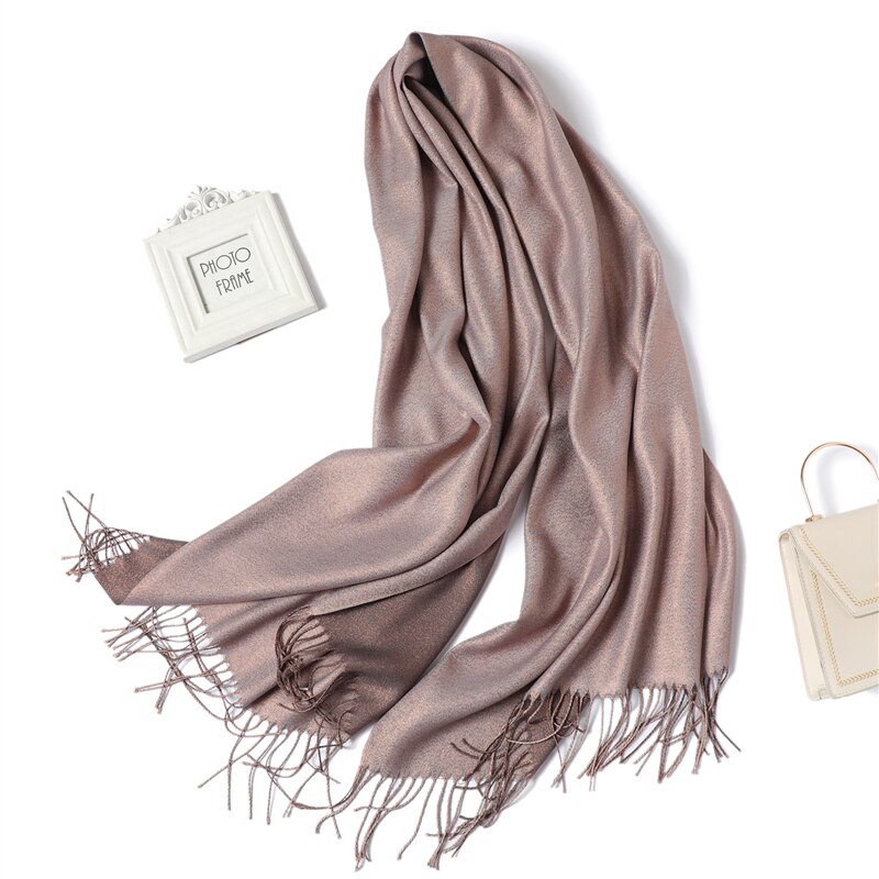 Talvihuivi naisille, yksivärinen, pashminan kaltainen kashmir, tupsuilla koristeltu, lämmin huivi, paksut shaalit ja kietaisut, kiiltävä, kaksipuolinen, bufanda: Wt2-17
