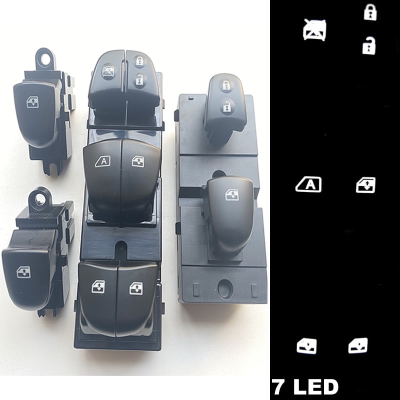 Starter Electric Power Window Switch With White Light For Renault Kadjar all 7 led lights will be on