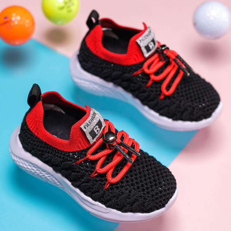 Gutt jenter lette og varme joggesko barn mesh metallknapp løping sport joggesko chaussure lumineuse pour garcon