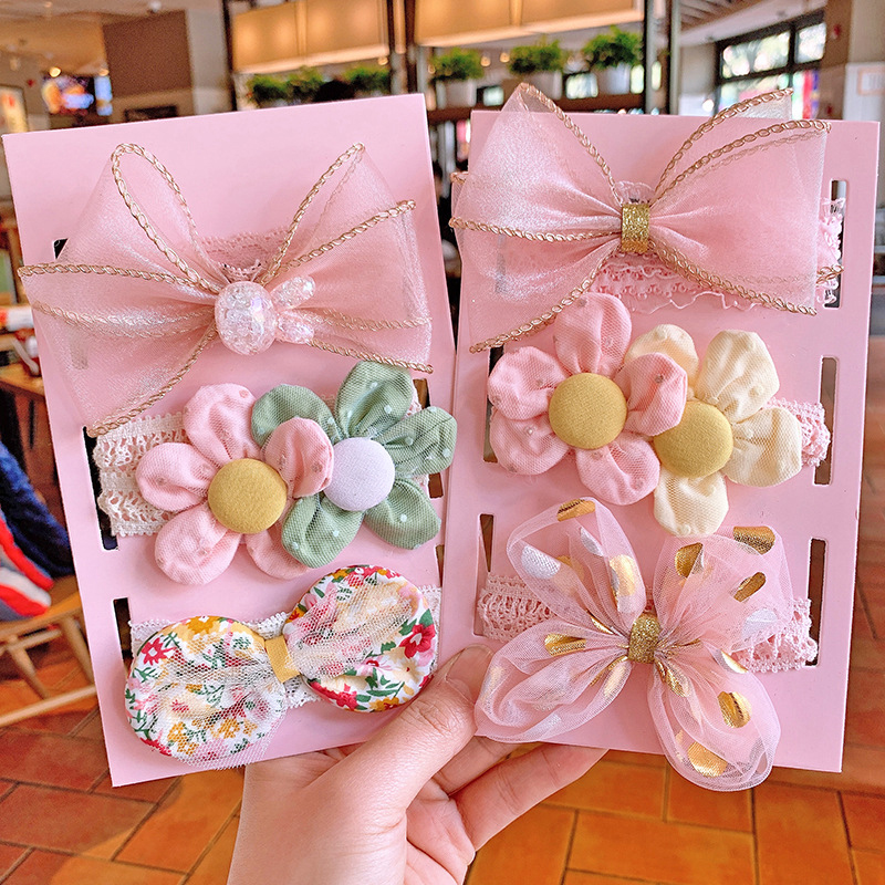 3 Pcs/Set Lace Flower Baby Headband Crown Bows Hairband Girl Turban Elastic Baby Hair Band Newborn Baby Hair Accessories