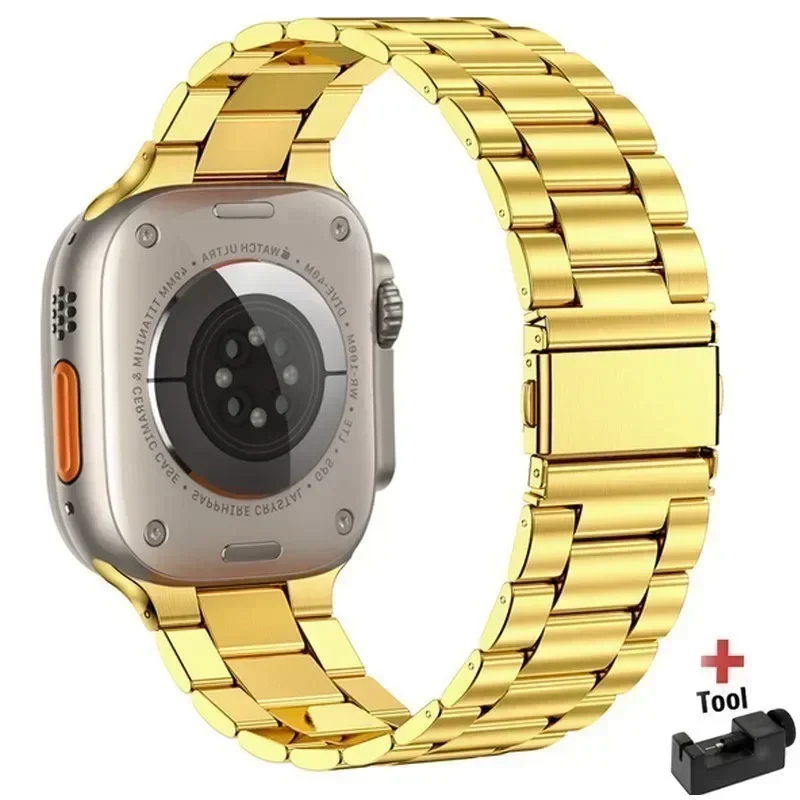 Rustfri stålrem til apple watch-rem 44mm 45mm 38-42-40-41mm metalledarmbånd iwatch-serie 10 8 7 6 5 4 3 se ultra 49m: Lilla grøn / 22mm