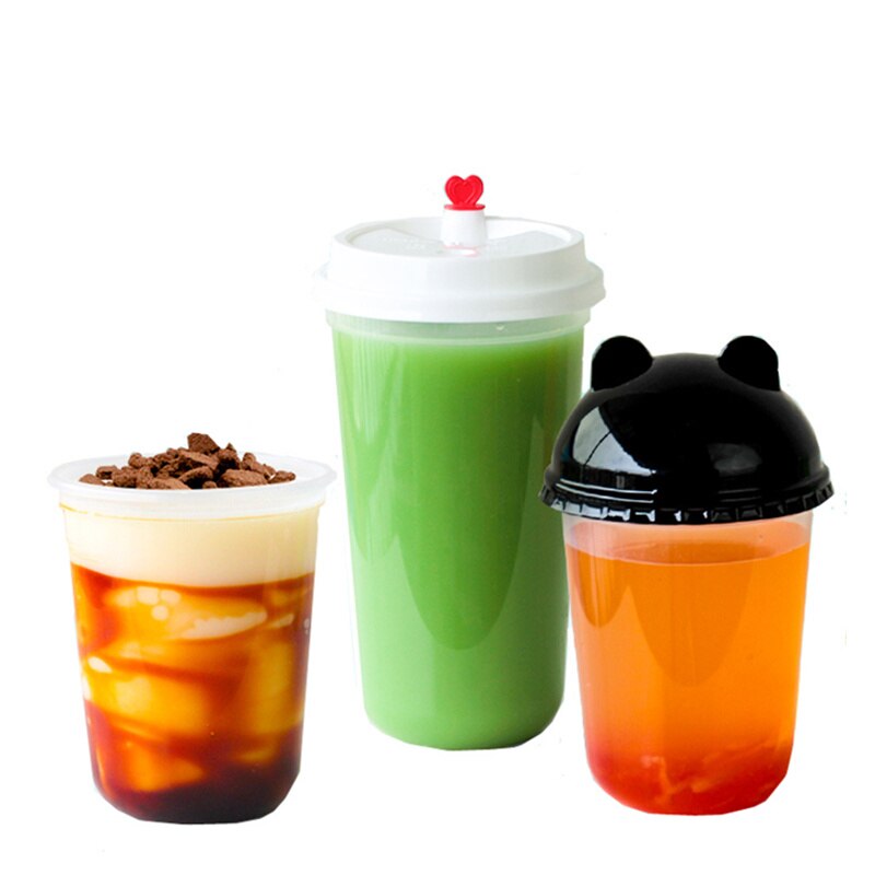 50pcs 95 kaliber U vorm creatieve leuke wegwerp sapkop transparante melk thee plastic bekers koud drankje verpakking cups met deksel