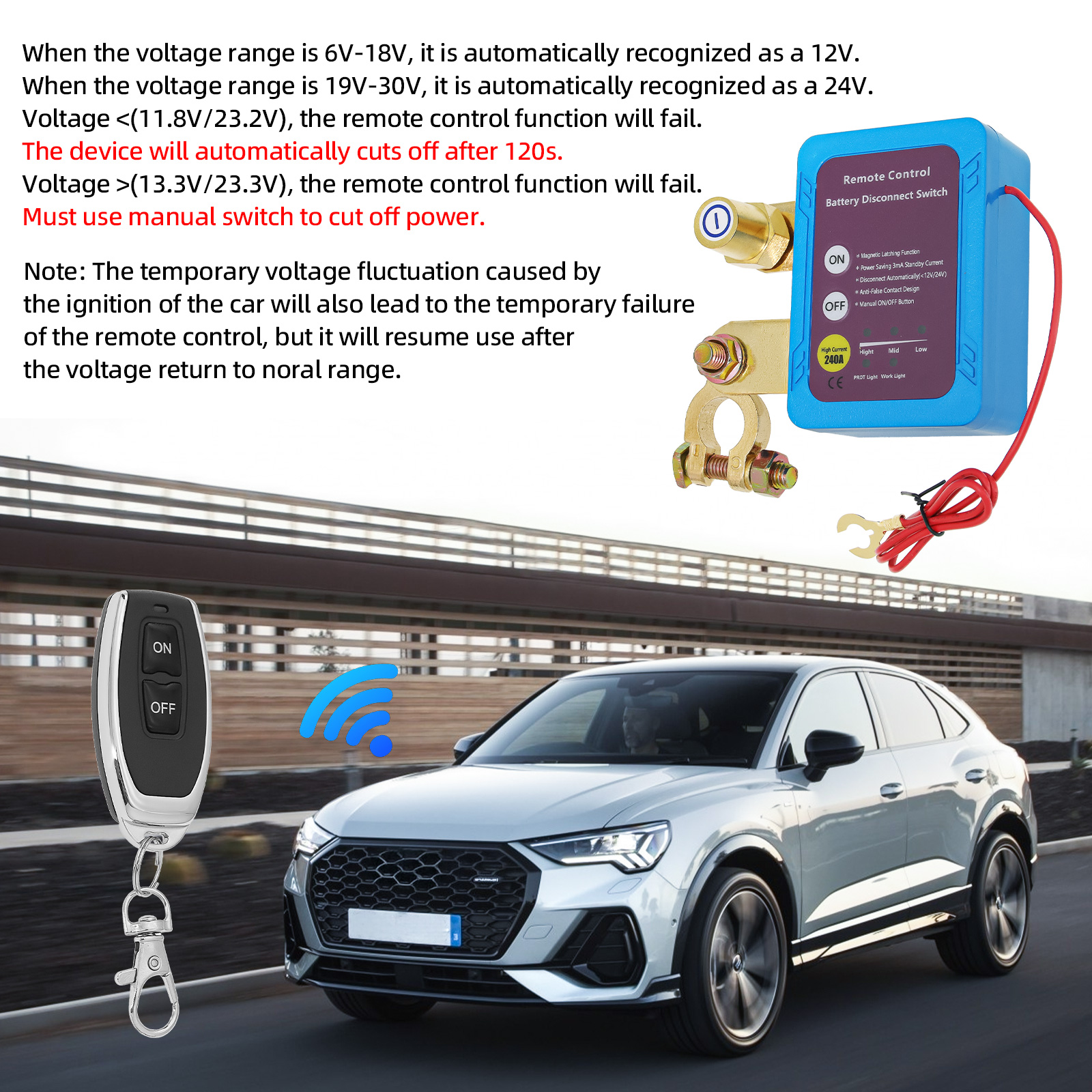 Nuovo 12V 240A Interruttore di disconnessione batteria per auto Interruzione rapida Controllo remoto Interruzione alimentazione Interruttori di uccisione Batteria protettiva personalizzata