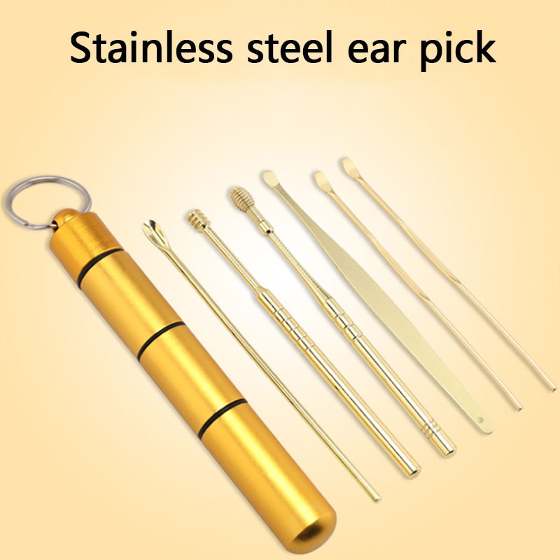 6 Stks/set Rvs Oor Pick Lepel Ear Wax Curette Verwijderen Cleaner Kit Spiraal Oor Schoon Care Multifunctionele Gereedschap