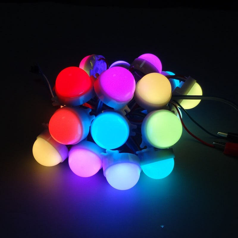Adresseerbare led smart module; 30mm diameter; IP68; 12 V; UCS1903 IC; 0.72 W; RGB full kleur; milky cover; met transparante draden