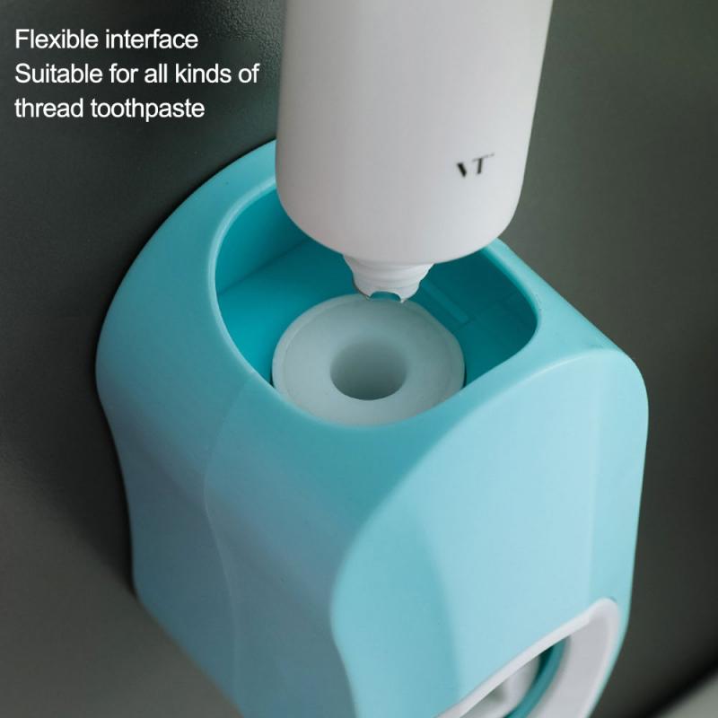 Toothbrush Holder Set Toothpaste Dispenser Wall Mount Stand Bathroom Accessories Set Rolling Automatic Squeezer Family Hygienic