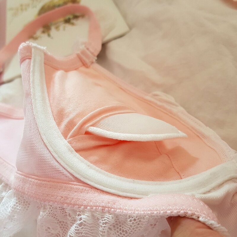 Japanese Lolita Bow Cosplay Sexy Bras Set Sweetheart Thicken Underwire Bra and Panty Set Women Cute Bralette Lingerie Underwear