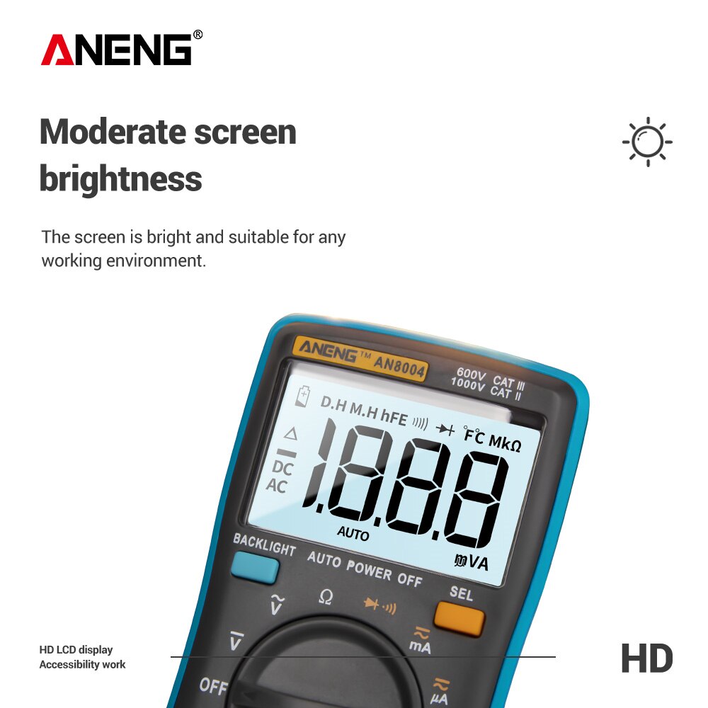 AN8004 Digital Multimeter Auto Range Backlight AC/DC Ammeter Voltmeter Ohm Portable Meter multimetro + Test Lead Set