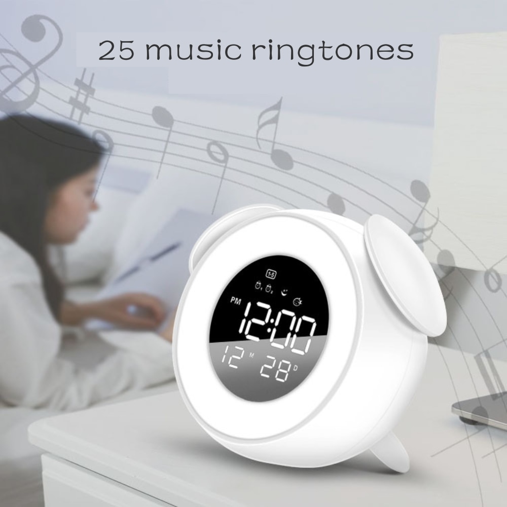 LED Digital uhr wecker nachttisch uhr elektronische Schreibtisch uhr Nacht Licht Sonnenaufgang Sonnenuntergang licht spiegel musik uhr
