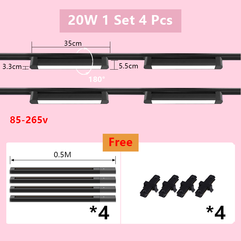 Nowoczesny minimalistyczny tor doprowadziło z długim oświetleniem szynowym montowane na powierzchni regulowany oświetlenie dekoracyjne domowy i komercyjny: Jasny fiolet / czarny